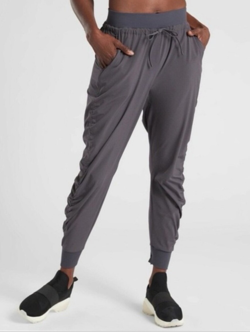 Athleta Attitude Jogger Pants Ruched Side Ribbed Waist